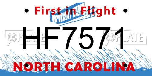 HF7571 North Carolina License Plate