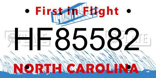 HF85582 North Carolina License Plate