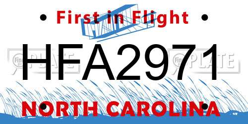 HFA2971 North Carolina License Plate