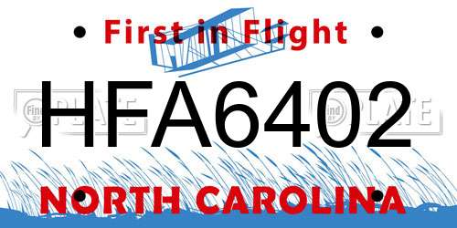 HFA6402 North Carolina License Plate