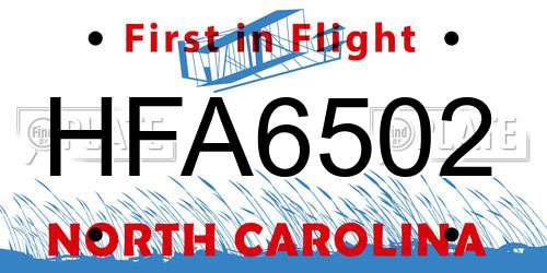 HFA6502 North Carolina License Plate