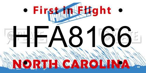 HFA8166 North Carolina License Plate
