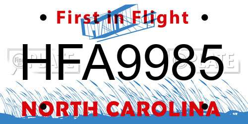 HFA9985 North Carolina License Plate
