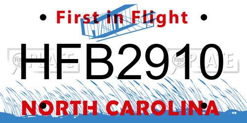 HFB2910 North Carolina License Plate