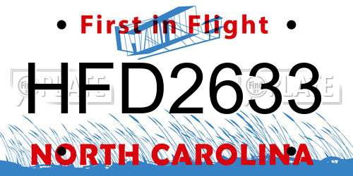 HFD2633 North Carolina License Plate