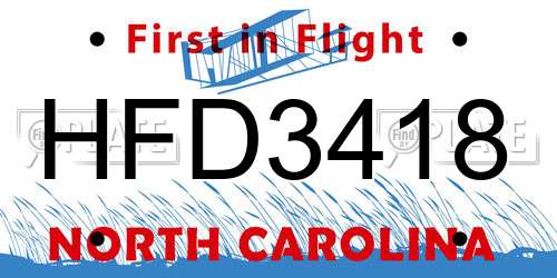 HFD3418 North Carolina License Plate