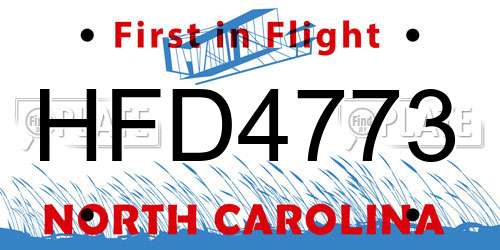 HFD4773 North Carolina License Plate
