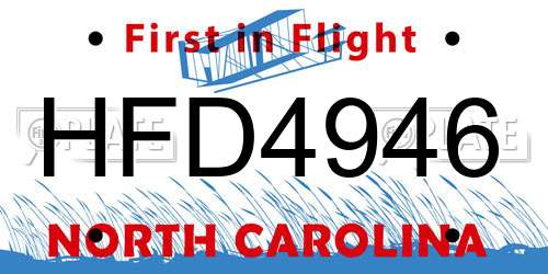 HFD4946 North Carolina License Plate