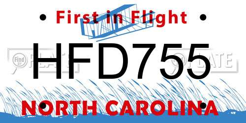 HFD755 North Carolina License Plate