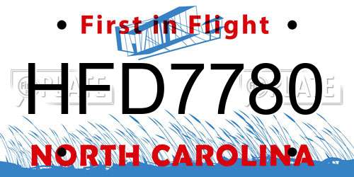 HFD7780 North Carolina License Plate