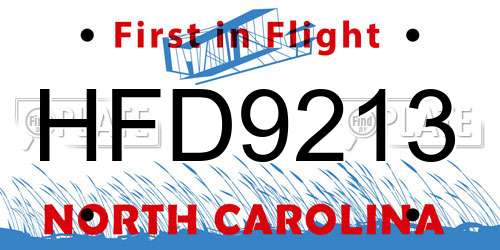 HFD9213 North Carolina License Plate
