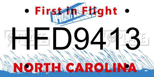 HFD9413 North Carolina License Plate
