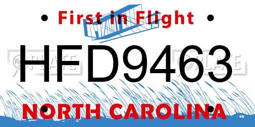 HFD9463 North Carolina License Plate