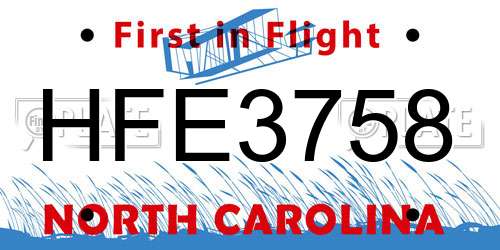 HFE3758 North Carolina License Plate