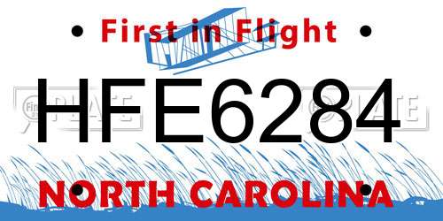 HFE6284 North Carolina License Plate