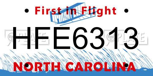 HFE6313 North Carolina License Plate
