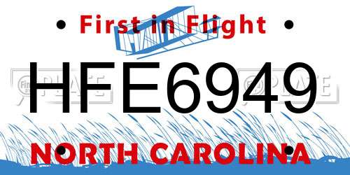HFE6949 North Carolina License Plate