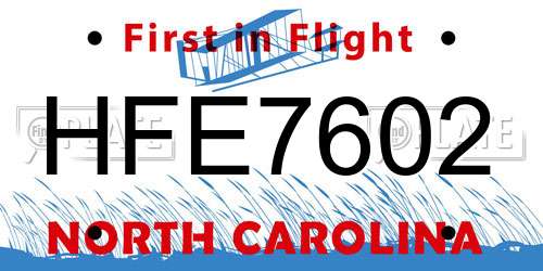 HFE7602 North Carolina License Plate