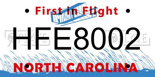 HFE8002 North Carolina License Plate