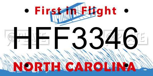 HFF3346 North Carolina License Plate