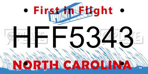 HFF5343 North Carolina License Plate