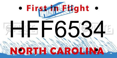 HFF6534 North Carolina License Plate