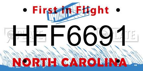 HFF6691 North Carolina License Plate