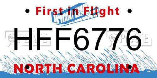 HFF6776 North Carolina License Plate