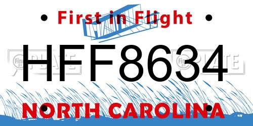HFF8634 North Carolina License Plate