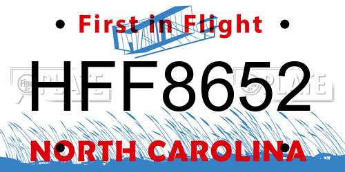 HFF8652 North Carolina License Plate