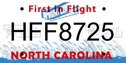 HFF8725 North Carolina License Plate
