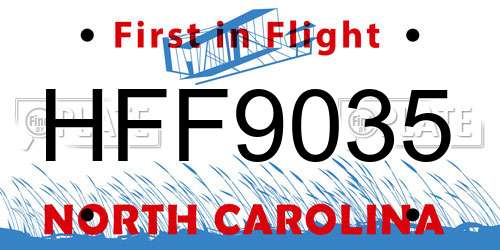 HFF9035 North Carolina License Plate