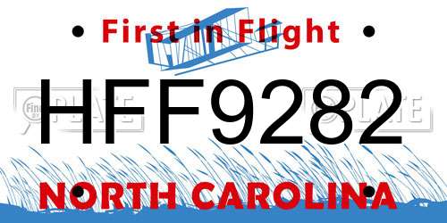 HFF9282 North Carolina License Plate