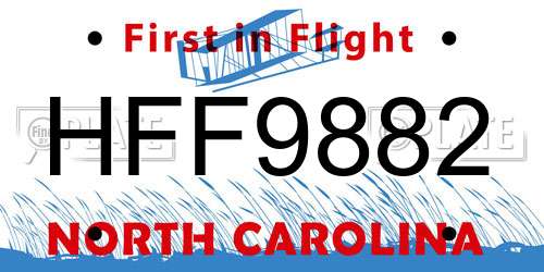 HFF9882 North Carolina License Plate