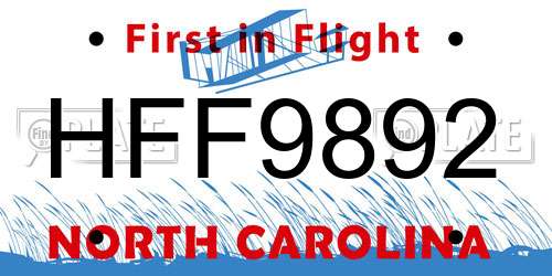 HFF9892 North Carolina License Plate