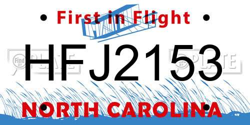 HFJ2153 North Carolina License Plate