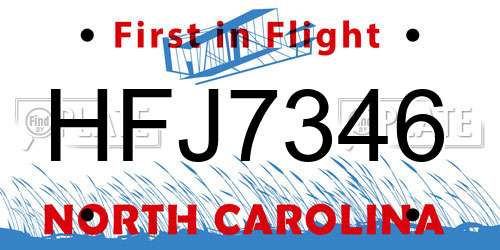 HFJ7346 North Carolina License Plate