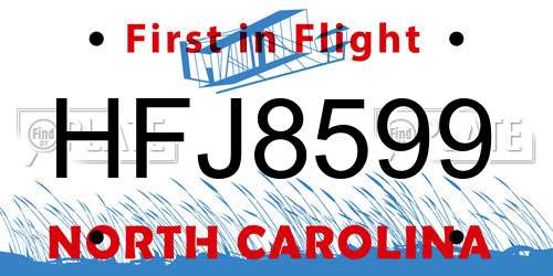 HFJ8599 North Carolina License Plate