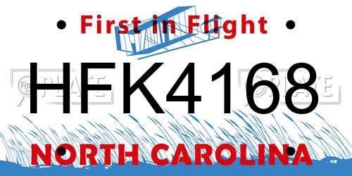 HFK4168 North Carolina License Plate