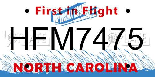 HFM7475 North Carolina License Plate