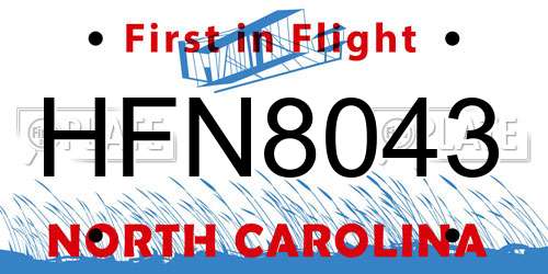HFN8043 North Carolina License Plate