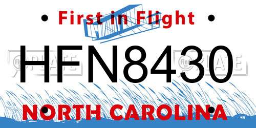 HFN8430 North Carolina License Plate