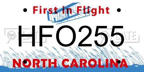 HFO255 North Carolina License Plate