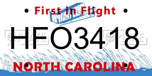 HFO3418 North Carolina License Plate