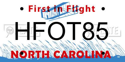 HFOT85 North Carolina License Plate