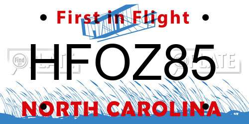 HFOZ85 North Carolina License Plate