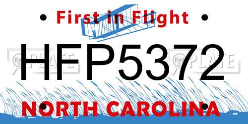 HFP5372 North Carolina License Plate
