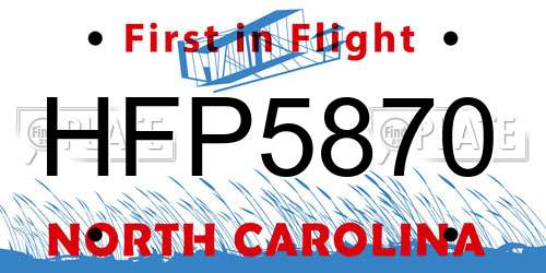 HFP5870 North Carolina License Plate