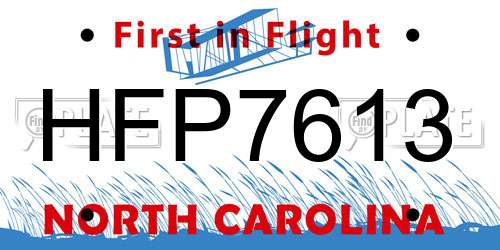 HFP7613 North Carolina License Plate