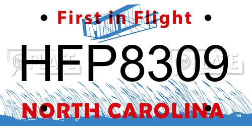 HFP8309 North Carolina License Plate